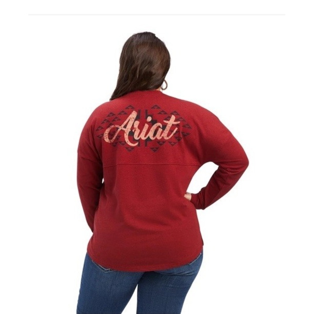 Ariat Women's REAL Oversized Graphic Shirt Rouge Red Heather Size Medium Aztec